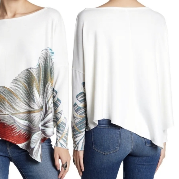 New Go Couture Printed Asymmetrical Hem Dolman Sweater. - Picture 2 of 15
